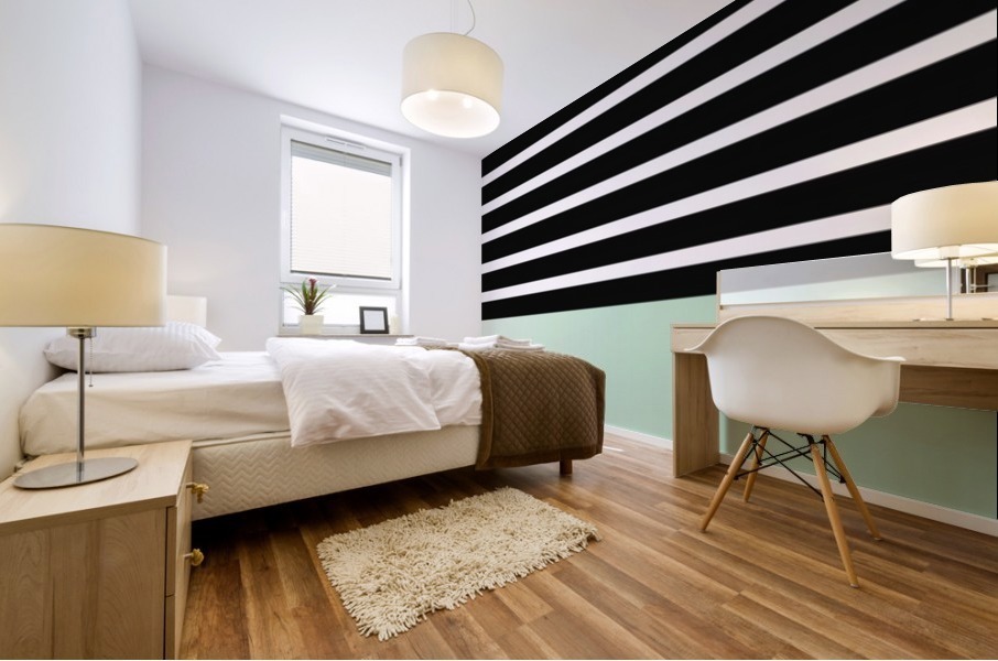Black & White Stripes with Green Patch Mural print