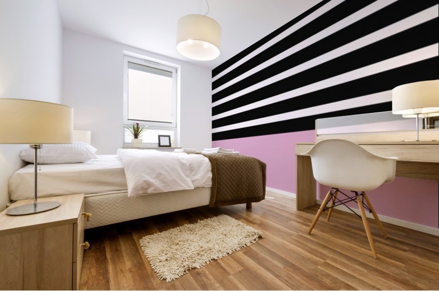 Black & White Stripes with Azalea Patch Mural print