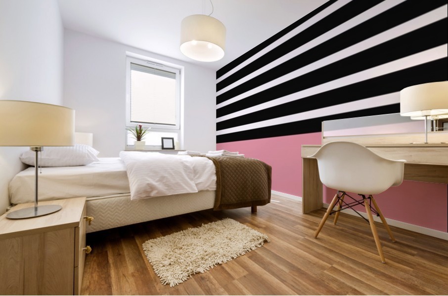 Black & White Stripes with Cherry Patch Mural print