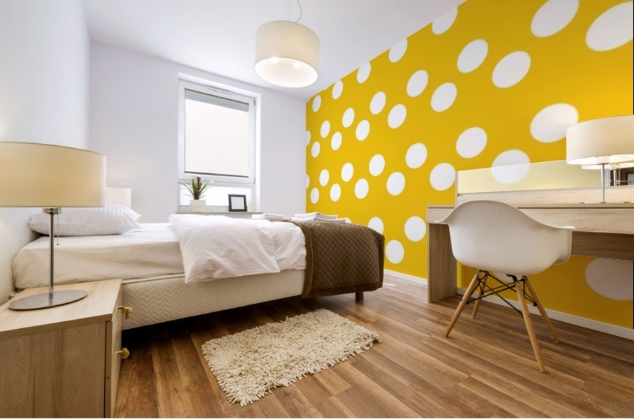 Yellow  White Dots Mural print