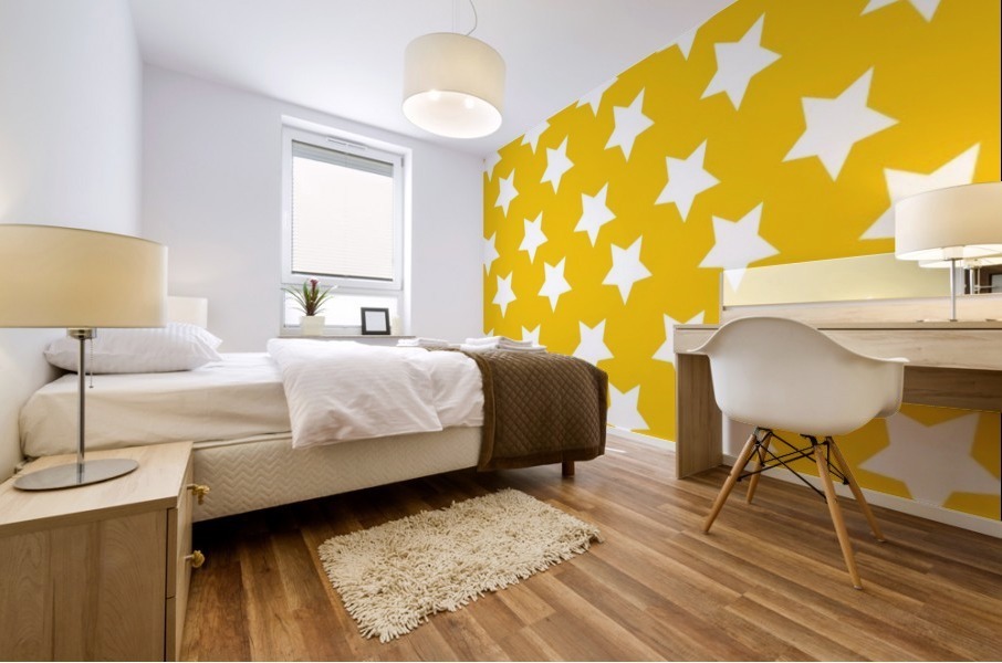Yellow  White Stars Mural print