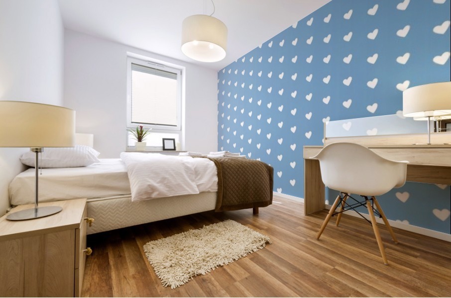 Blue Grey Heart Shape Pattern Mural print