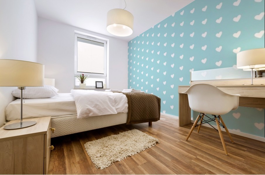 Light Blue Heart Shape Pattern Mural print