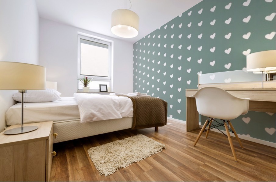 Grey Green Heart Shape Pattern Mural print