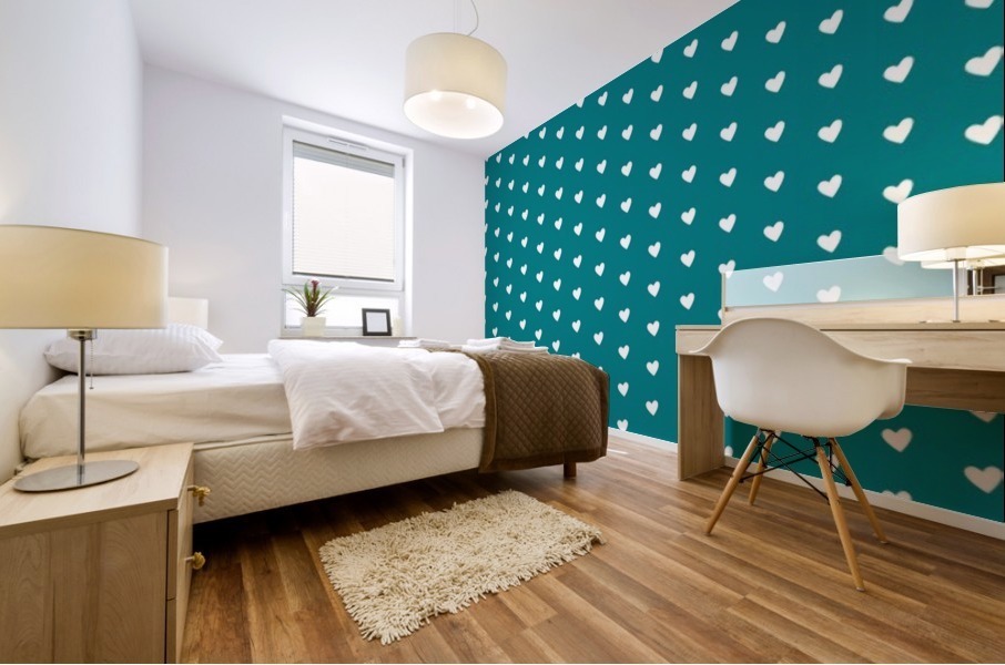 Teal Heart Shape Pattern Mural print
