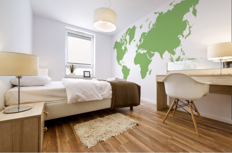 LIME GREEN WORLD MAP Mural print