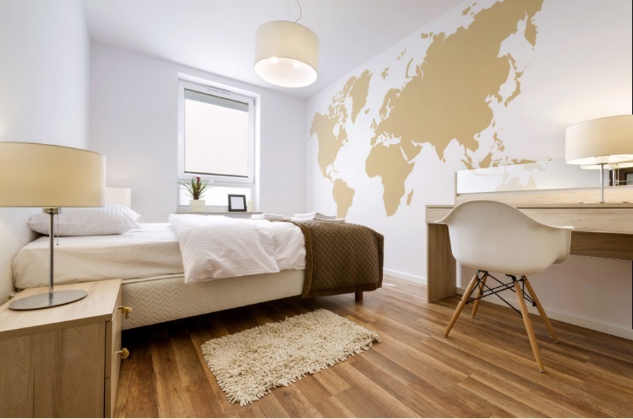 LIGHT GOLD WORLD MAP Mural print