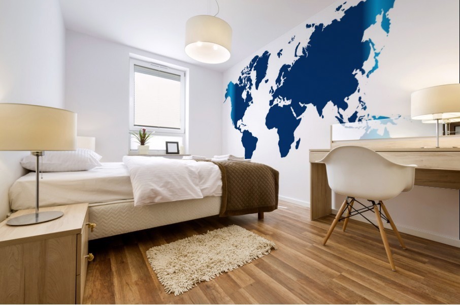 DARK BLUE WORLD MAP Mural print