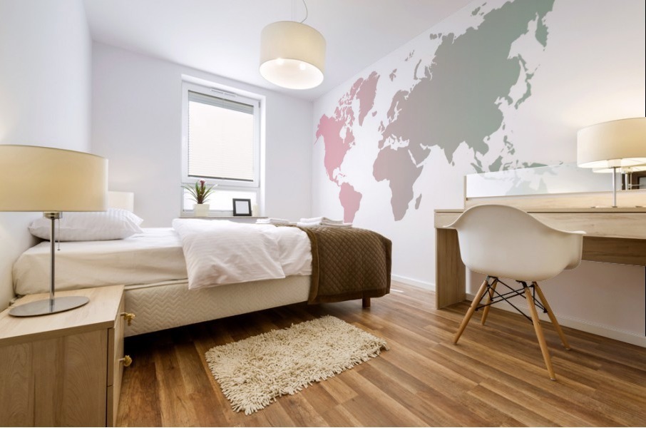 ROSE & GREEN WORLD MAP Mural print
