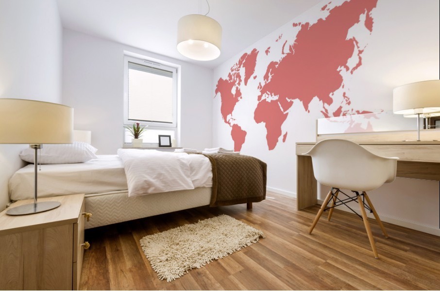 SALMON PINK WORLD MAP Mural print