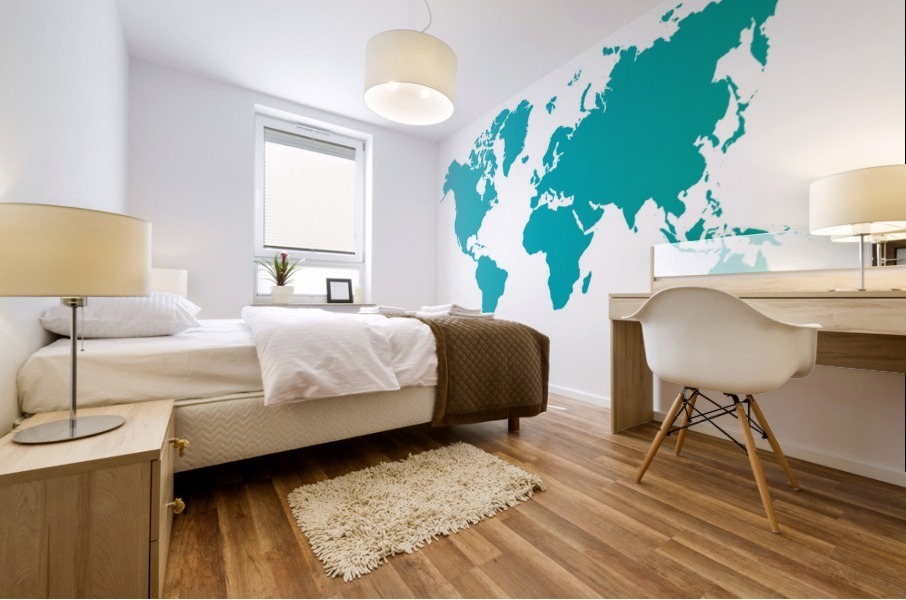 SUMMER TURQUOISE WORLD MAP Mural print