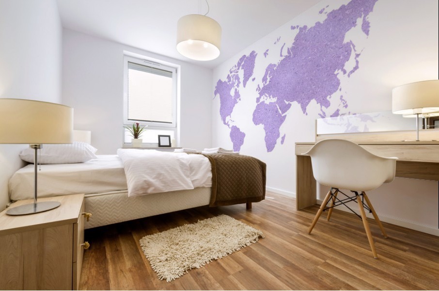 PURPLE GLITTER WORLD MAP Mural print