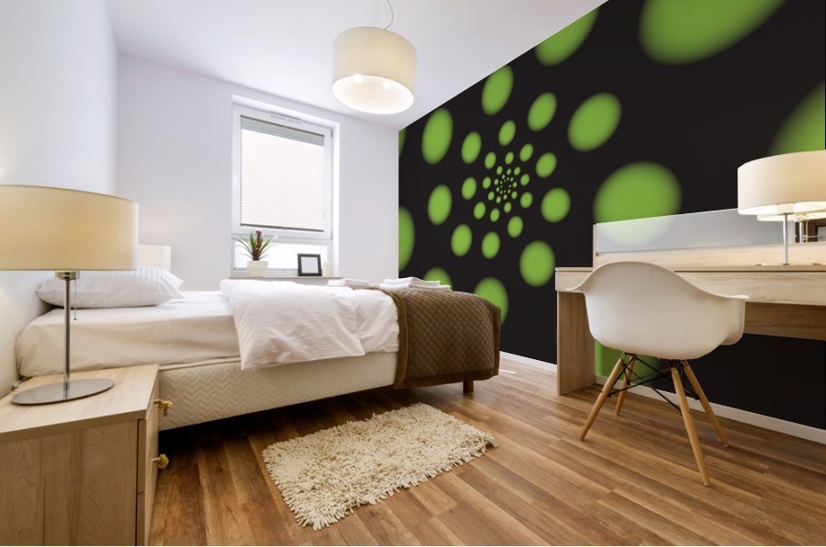 Green Spiral Dots Mural print