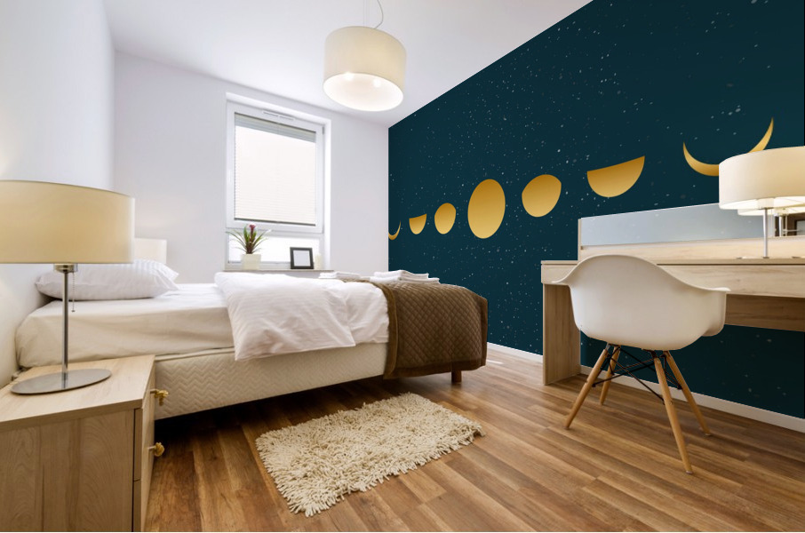 Golden Moon Phase Cycle  Mural print