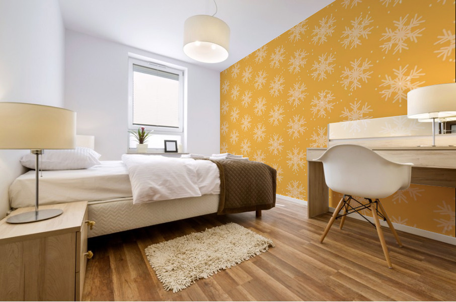 Cute Yellow Snowflakes Mural print