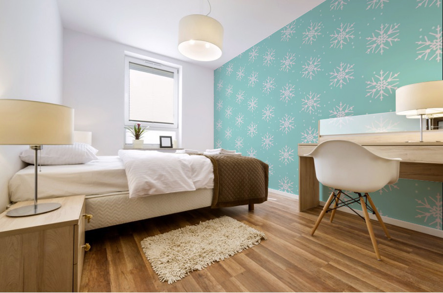 Cute Blue Snowflakes Mural print