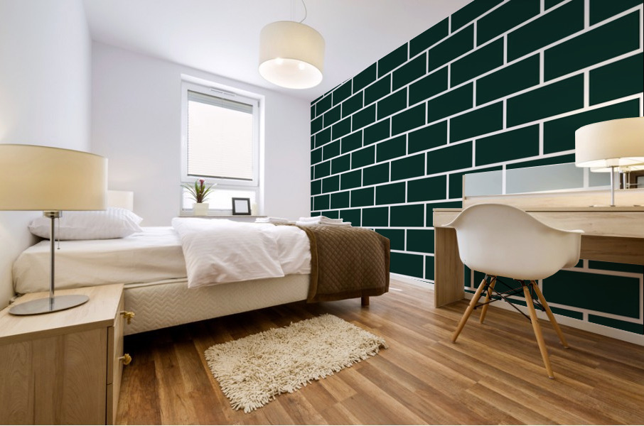 Dark Green Brick Pattern Mural print