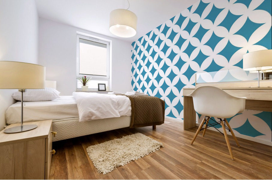 Blue Retro Circle Pattern Mural print