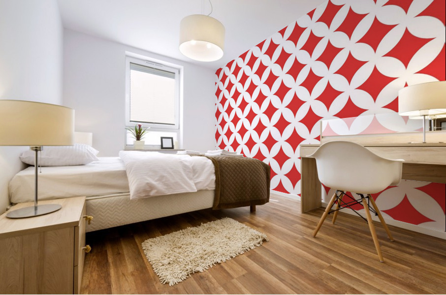 White and Red Retro Circle Pattern Mural print