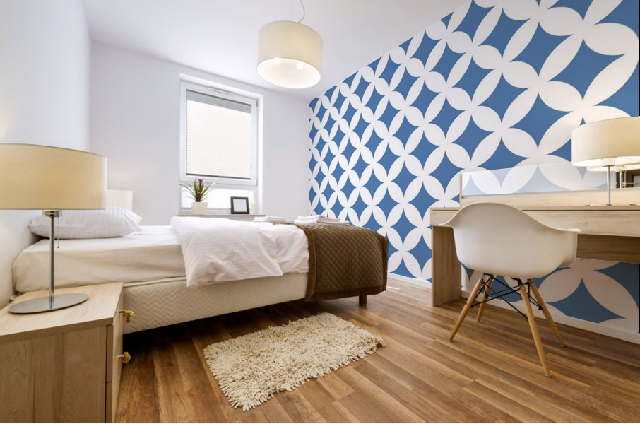 White and Blue Retro Circle Pattern Mural print
