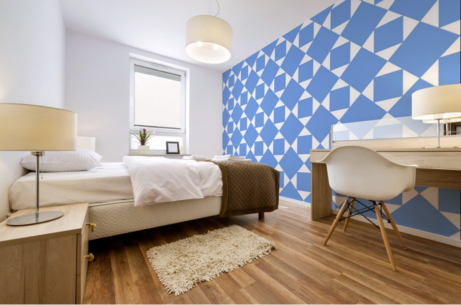 Blue Squares And Diamonds Pattern  Mural print
