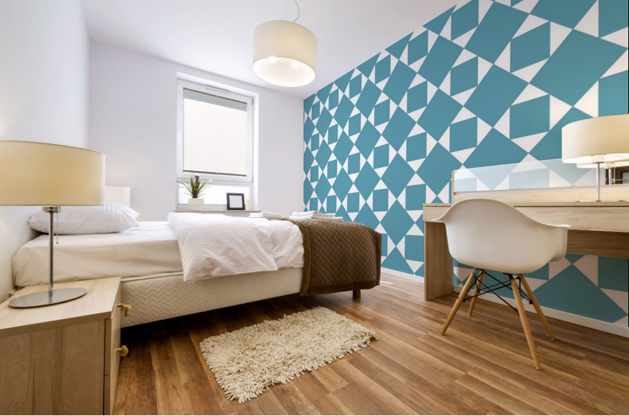 Turquoise Squares And Diamonds Pattern Mural print
