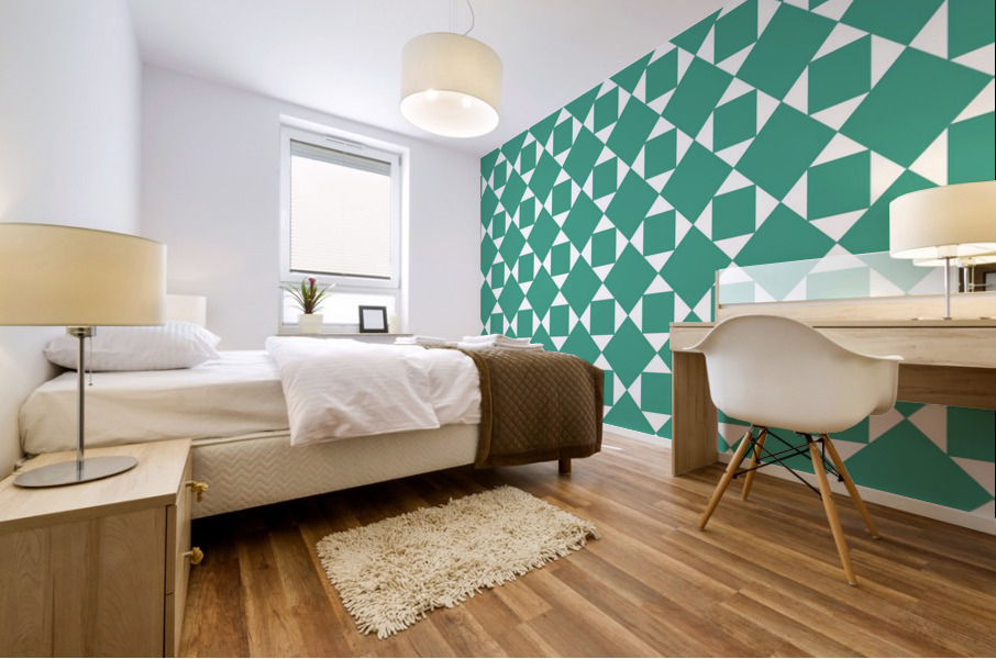 Green Square and Diamond Pattern Mural print
