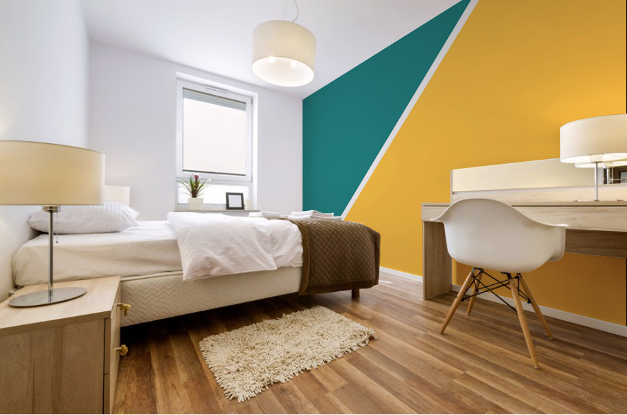 Deep Turquoise and Mango Abstract Mural print