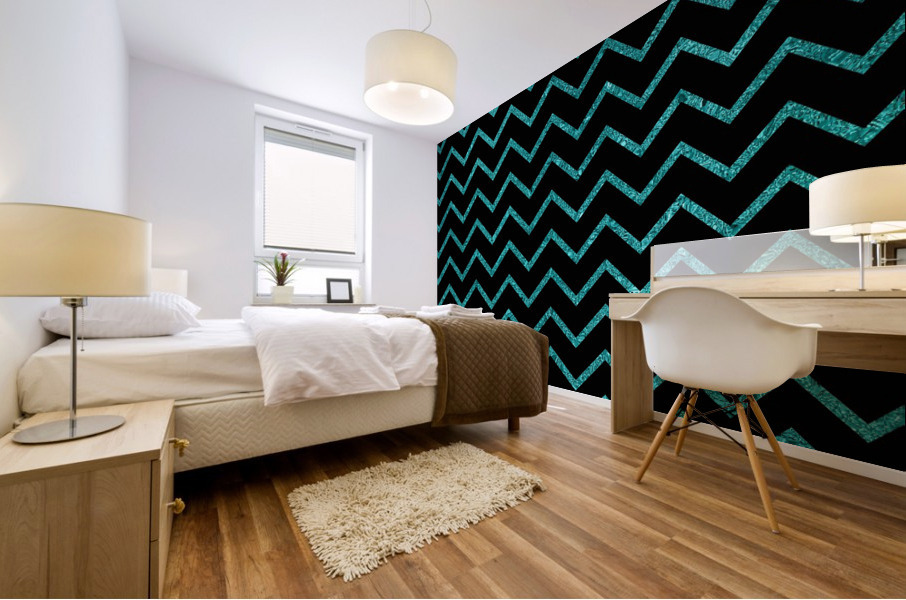 Cyan Chevron Glitter Mural print