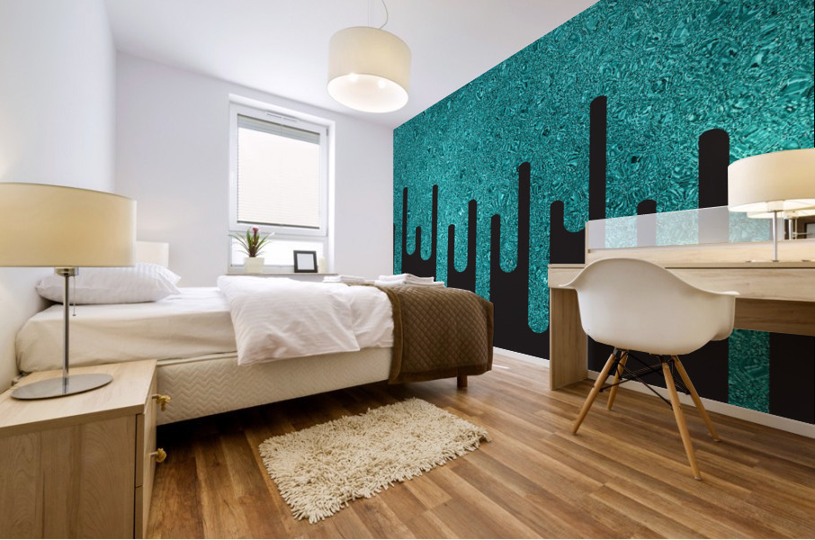 Dripping Cyan Glitter Mural print