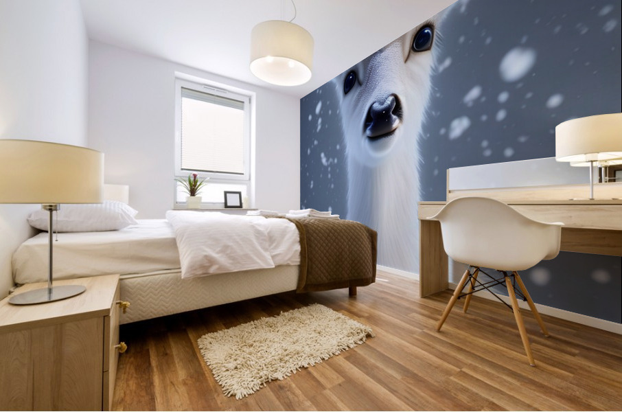 White Snow Deer Mural print