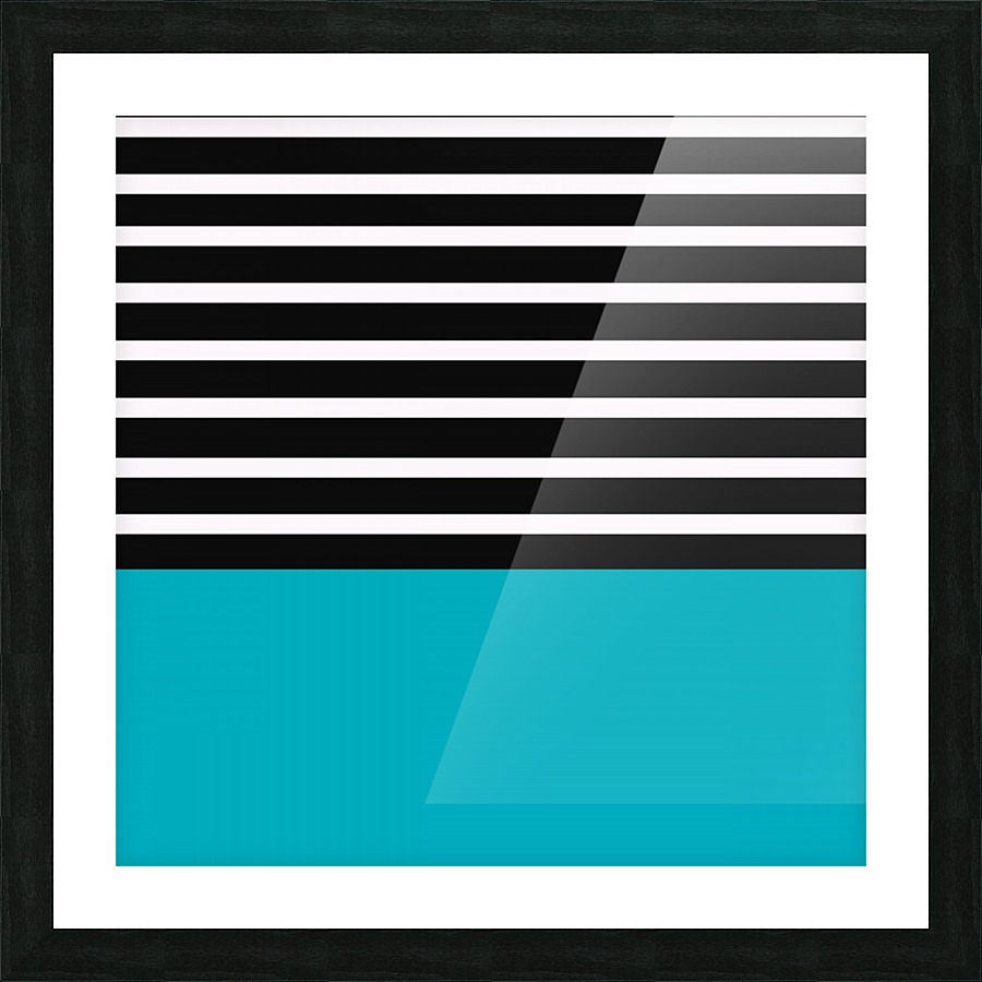 Black & White Stripes with Pacific Blue Patch Picture Frame print