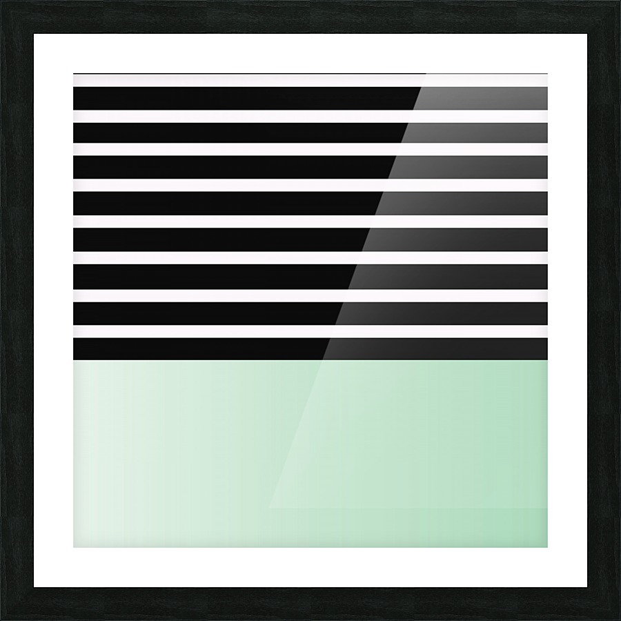 Black & White Stripes with Green Patch Picture Frame print