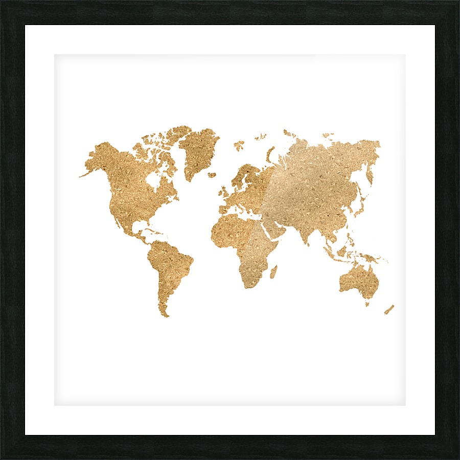 GOLD GLITTER WORLD MAP Picture Frame print