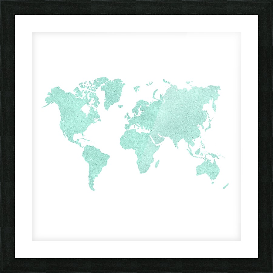 TURQUOISE GLITTER WORLD MAP Picture Frame print