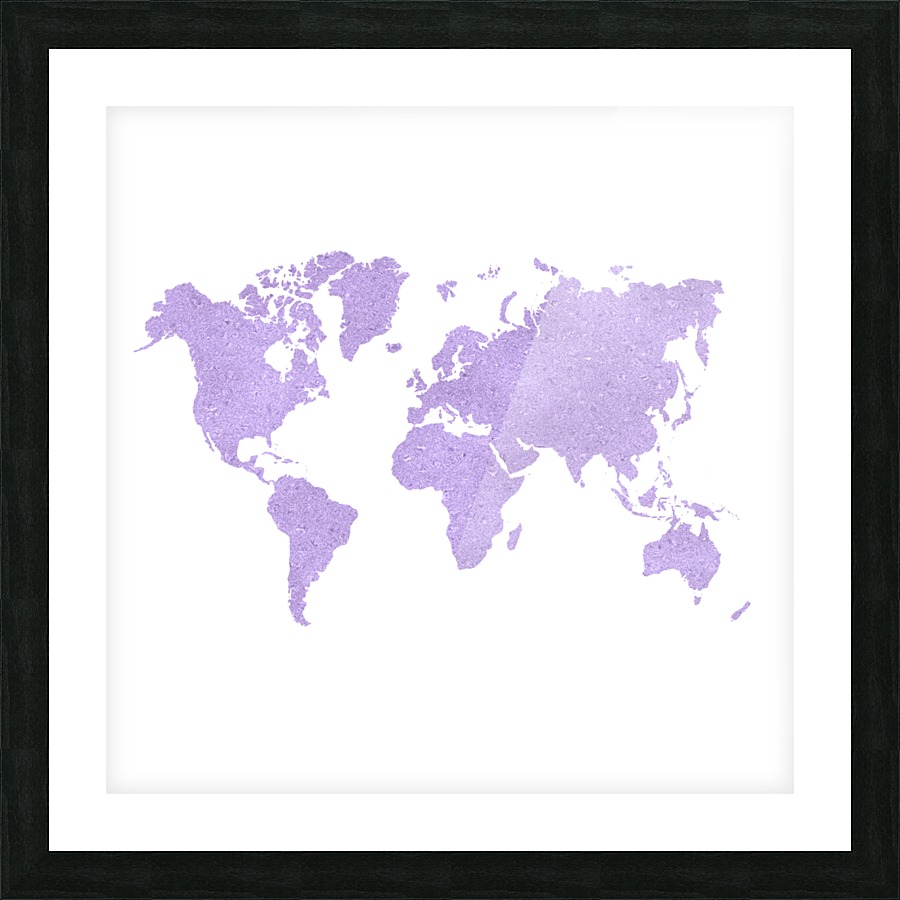 PURPLE GLITTER WORLD MAP Picture Frame print