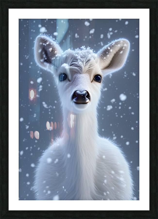 White Snow Deer Picture Frame print