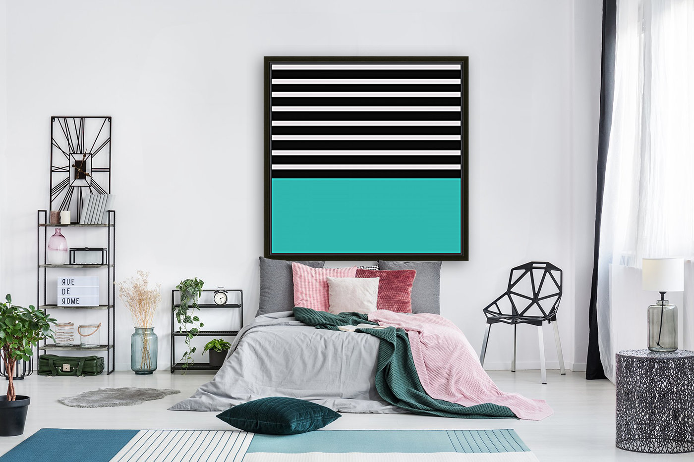 Black & White Stripes with Blue Patch Reproduction