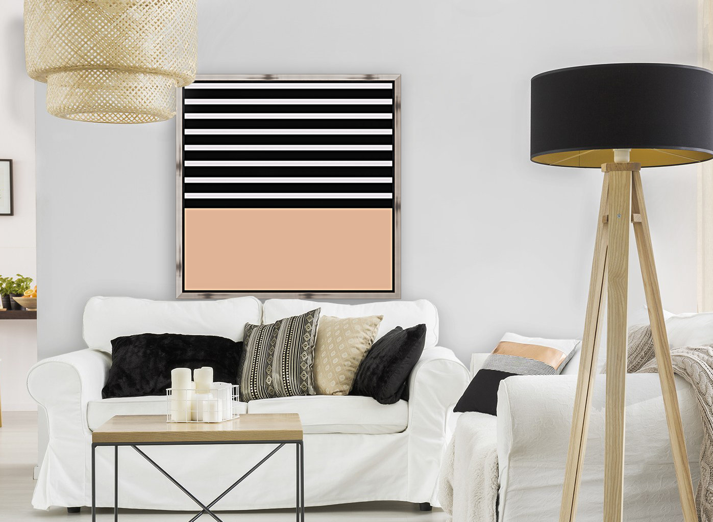 Black & White Stripes with Peach Patch Reproduction