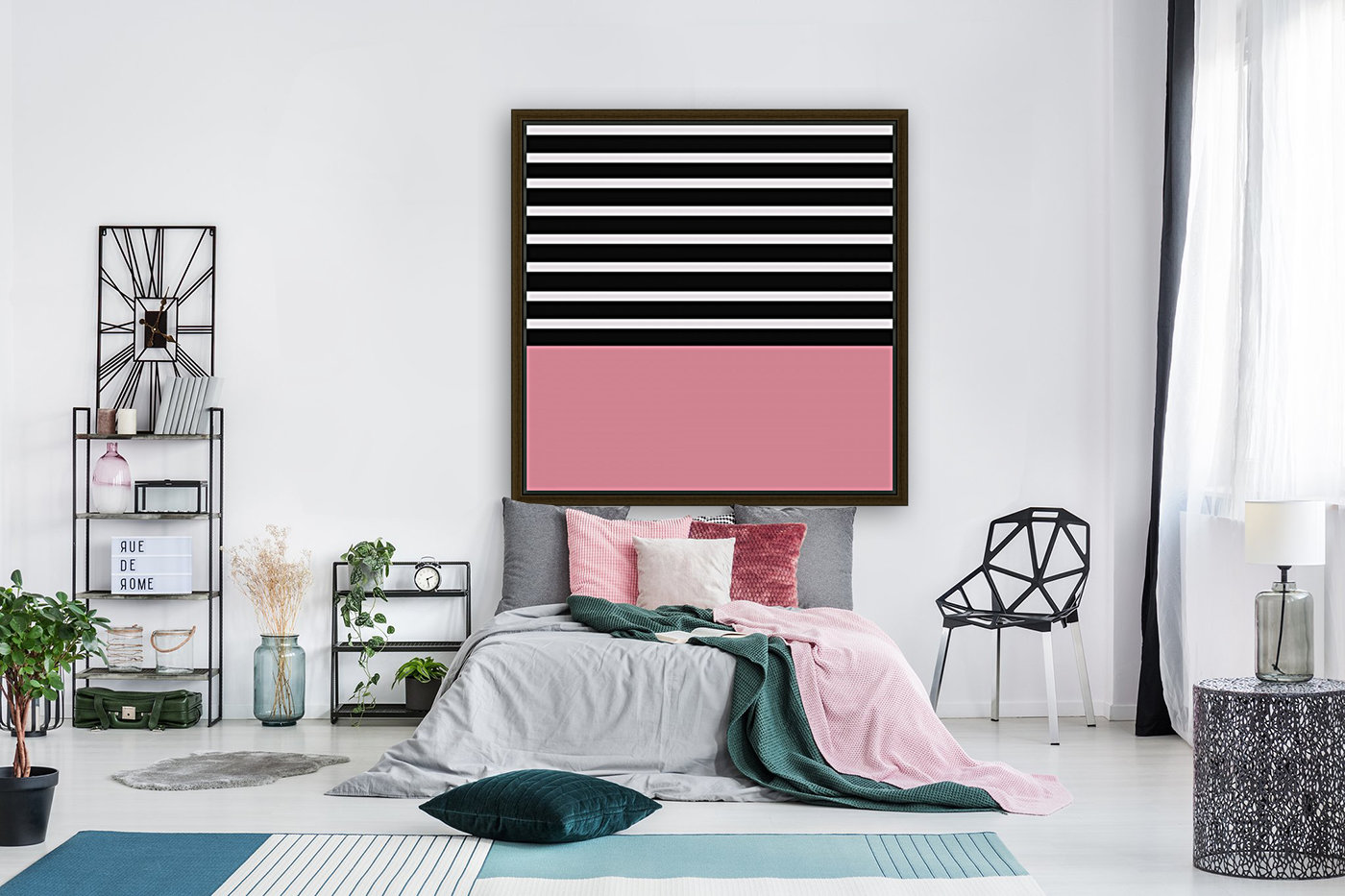 Black & White Stripes with Cherry Patch Reproduction