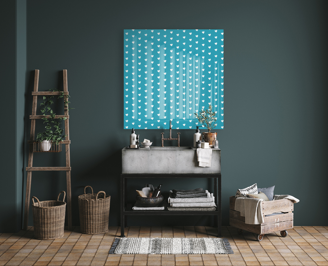 Light Sea Green Heart Shape Pattern Reproduction