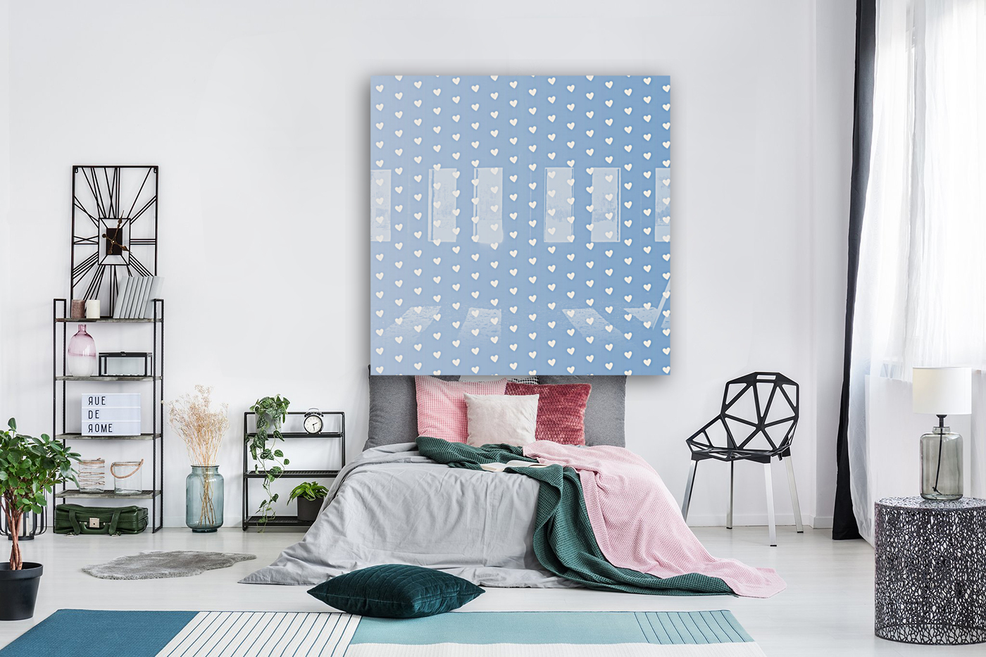 Spring Blue Heart Shape Pattern Reproduction