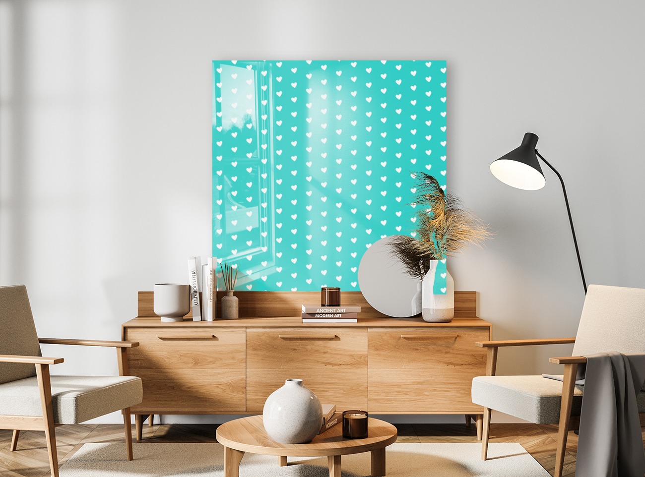 Sweet Aqua Heart Shape Pattern Reproduction