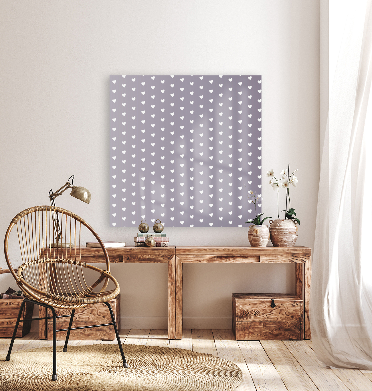 Taupe Heart Shape Pattern Reproduction