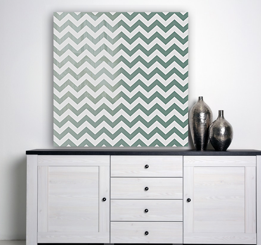 GREY GREEN CHEVRON Reproduction