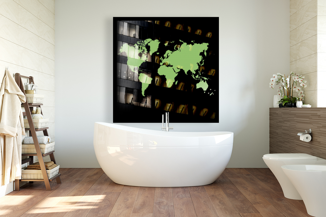 LIME GREEN WORLD MAP Reproduction