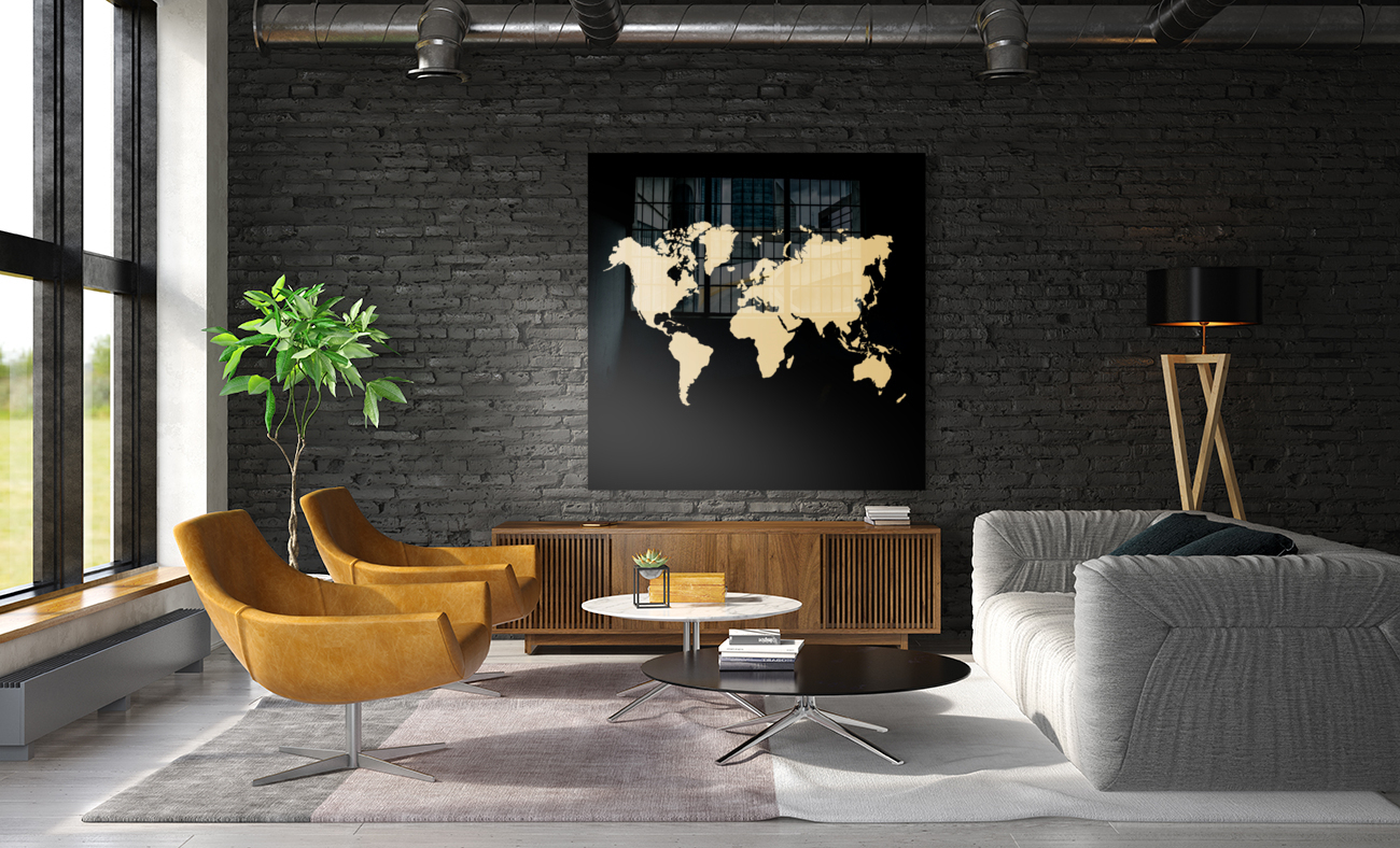 LIGHT GOLD WORLD MAP Reproduction