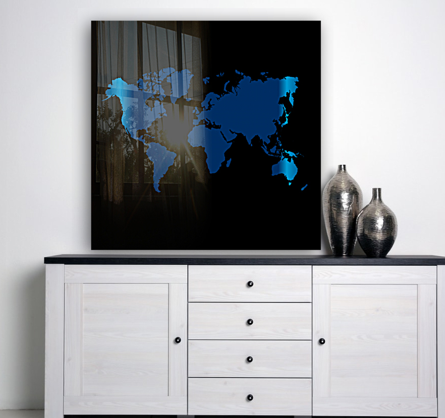 DARK BLUE WORLD MAP Reproduction