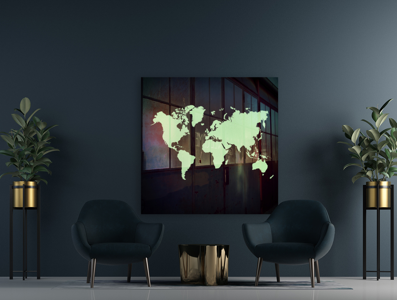 GREEN GLASS WORLD MAP Reproduction