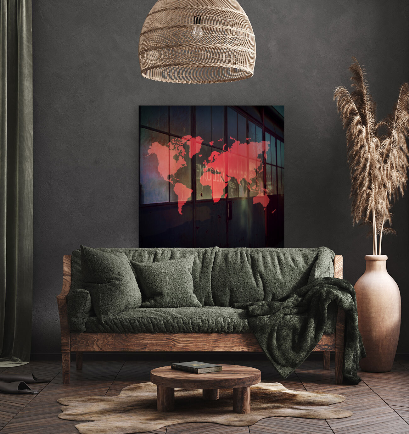 SATIN RED WORLD MAP Reproduction